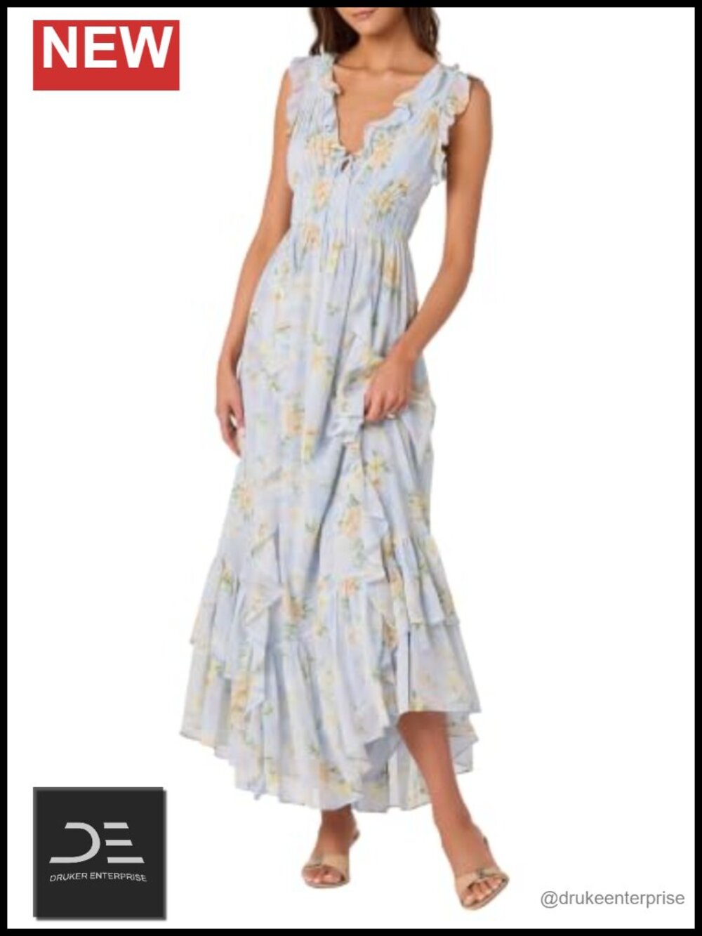 Floral Flutter Sleeve Maxi Dress Open Back A-line - Picture 2 of 2